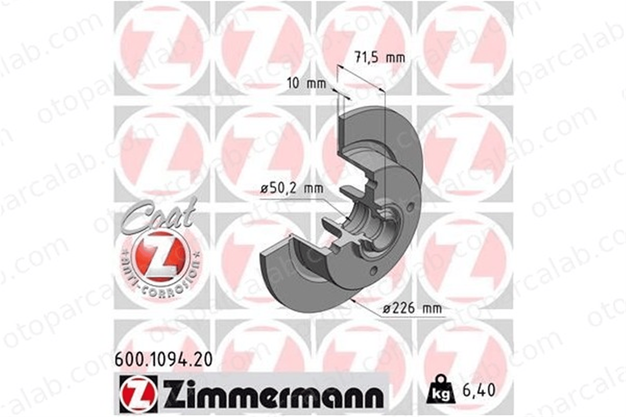 ZIMMERMANN 600.1094.20 Fren Disk Ayna Ön Sağ ve Sol VW KAEFER KAEFER Cabrio 113407075 311405583A