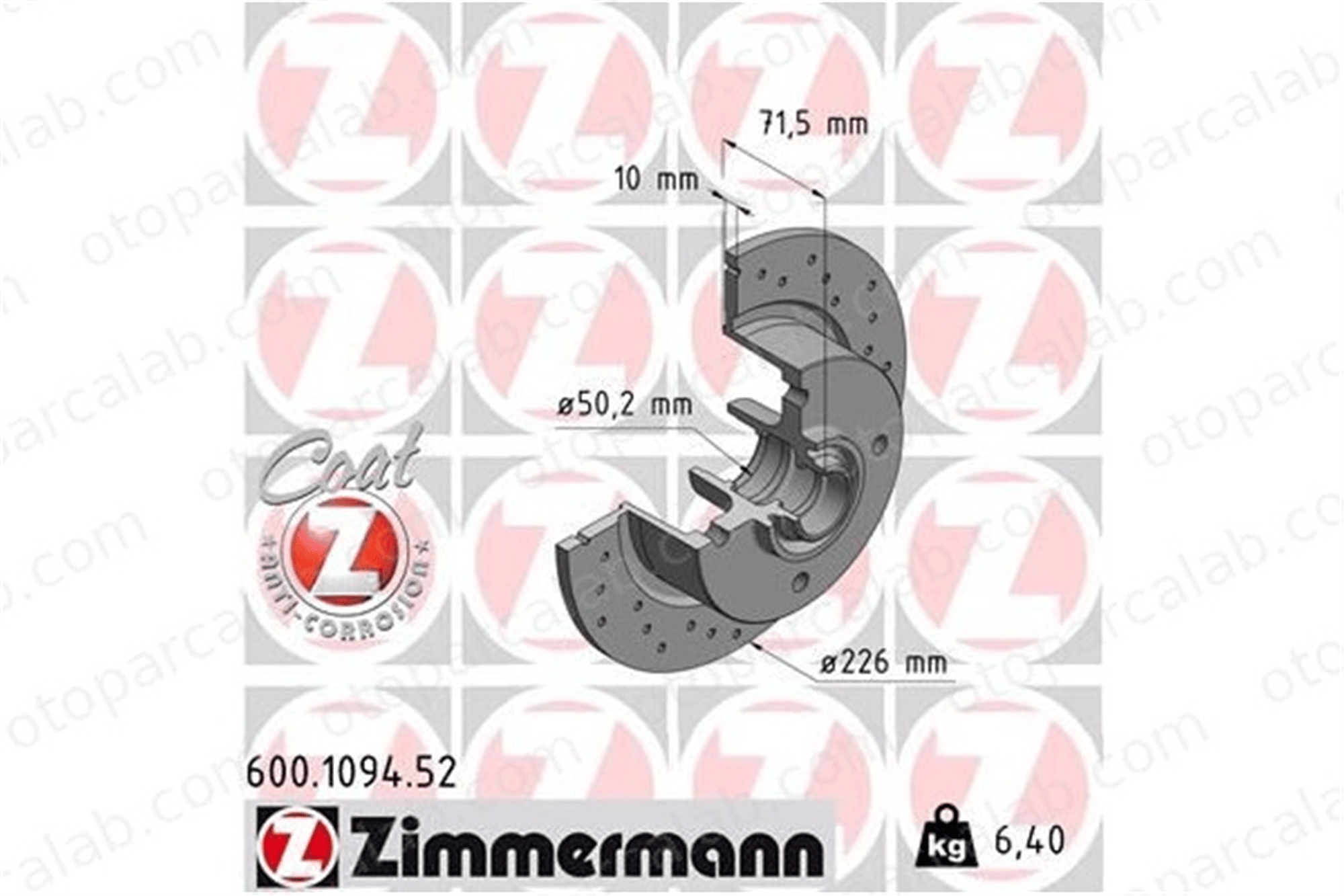 ZIMMERMANN 600.1094.52 Fren Disk Ayna Ön Sağ ve Sol VW KAEFER KAEFER Cabrio 113407075 311405583A