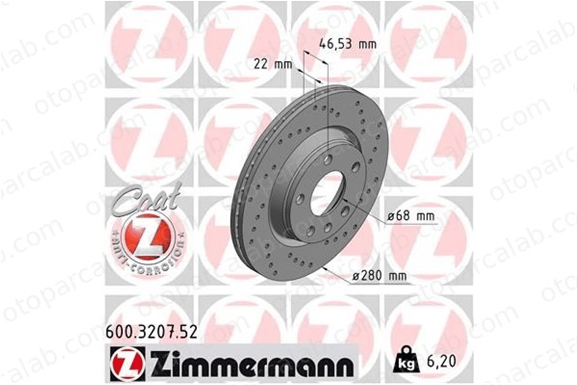 ZIMMERMANN 600.3207.52 Fren Disk Ayna Ön Sağ ve Sol AUDI A4 B7 A4 B7 Avant 8E0615301B 8E0615301P