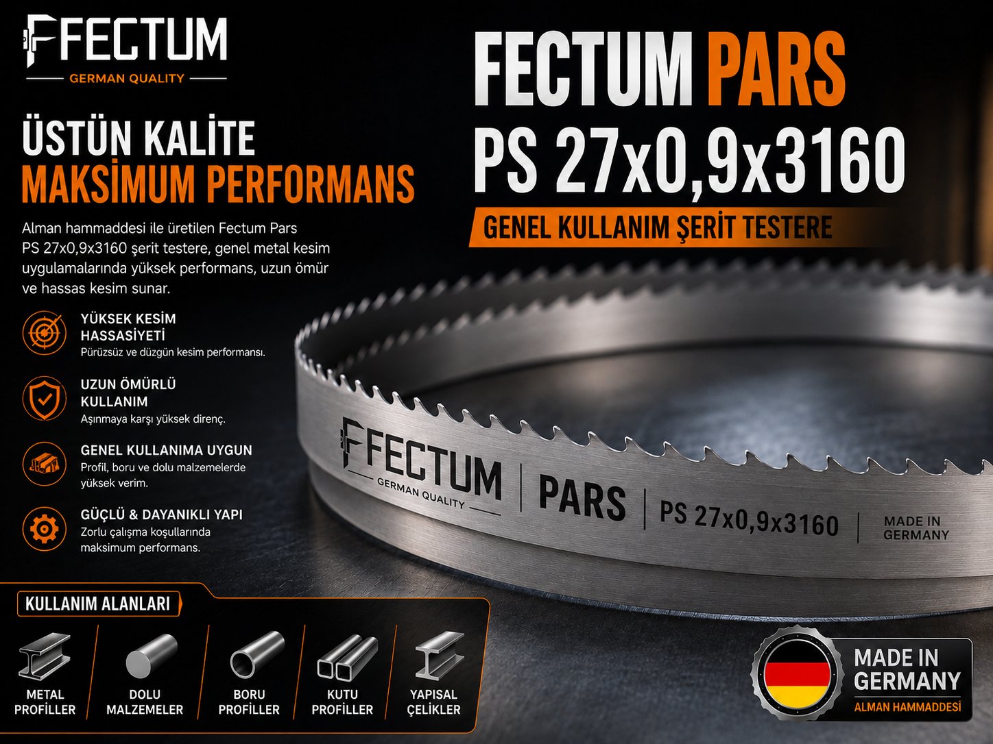 FECTUM PARS PS 27x0,9x3160 Genel Kullanım Şerit Testere