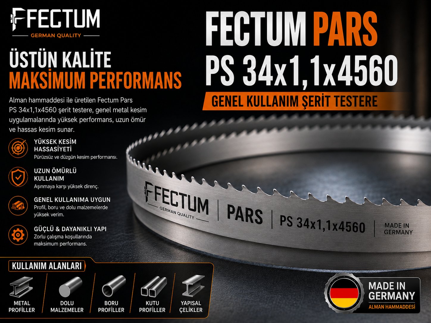 FECTUM PARS PS 34x1,1x4560 Genel Kullanım Şerit Testere