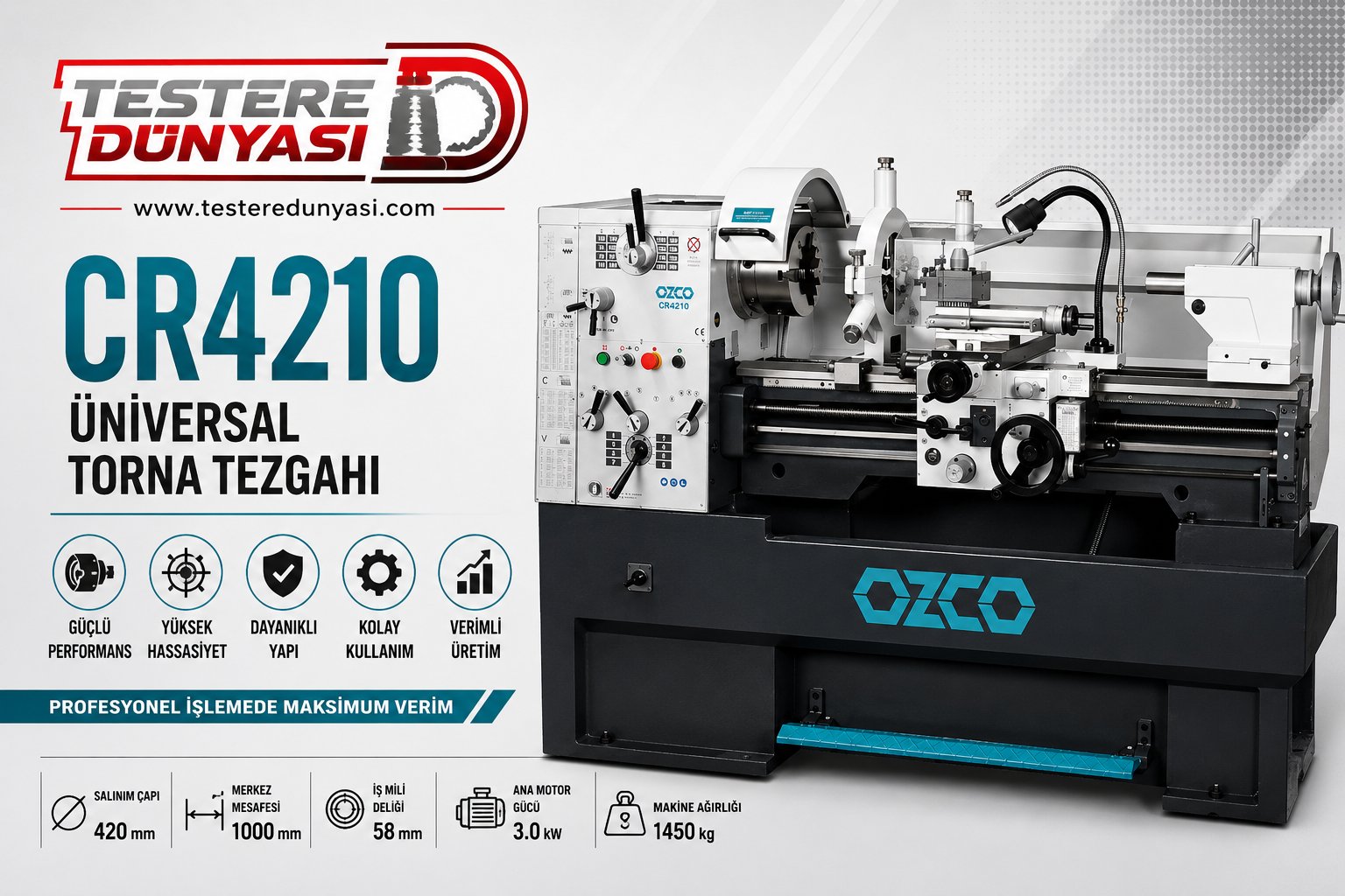 OZCO CR4210 4,5KW ÜNİVERSAL TORNA MAKİNASI