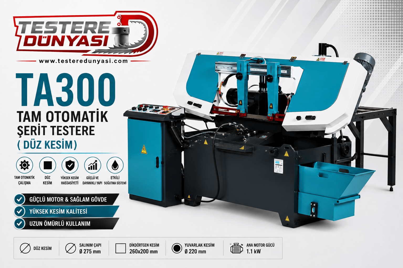 OZCO TA300 TAM OTOMATİK ŞERİT TESTERE MAKİNASI ( DÜZ KESİM )