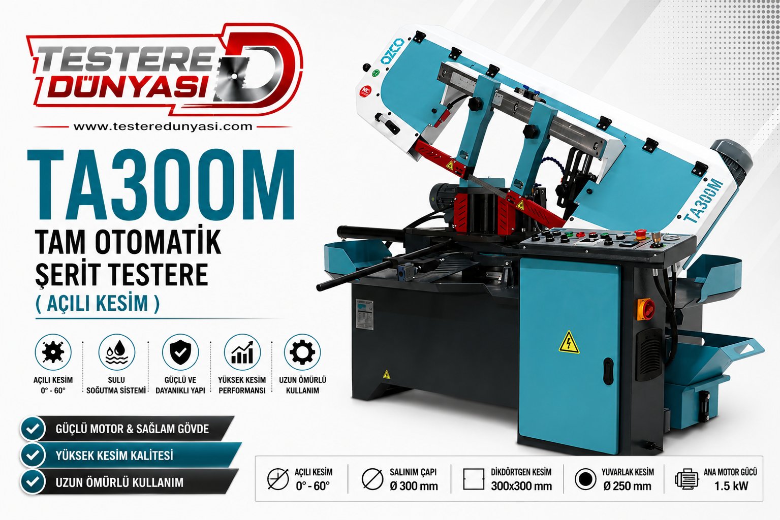 OZCO TA300M TAM OTOMATİK ŞERİT TESTERE ( AÇILI KESİM )