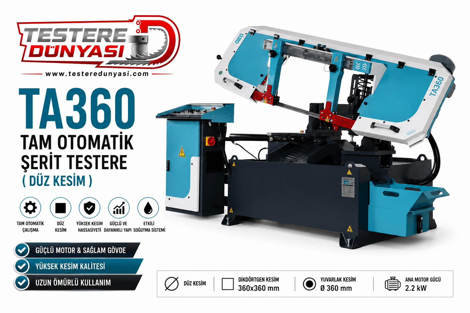 OZCO TA360 TAM OTOMATİK ŞERİT TESTERE MAKİNASI ( DÜZ KESİM )