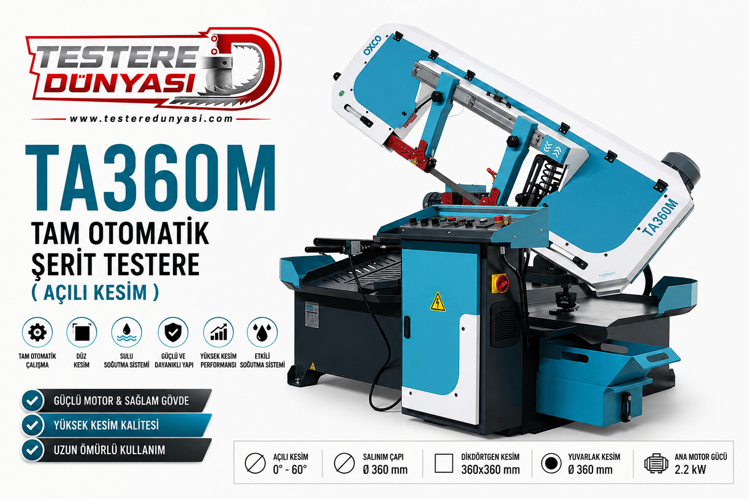 TA360M TAM OTOMATİK ŞERİT TESTERE MAKİNASI ( AÇILI KESİM )