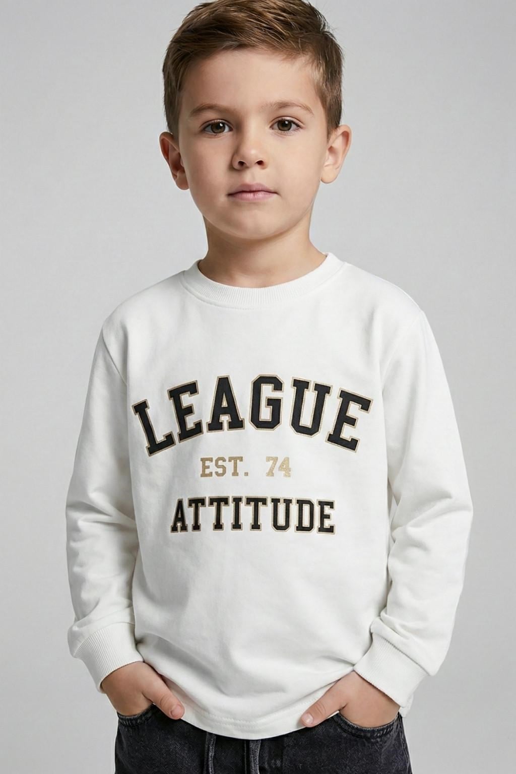 Erkek Çocuk İnce Sweatshirt – League Baskılı (4-9 Yaş)