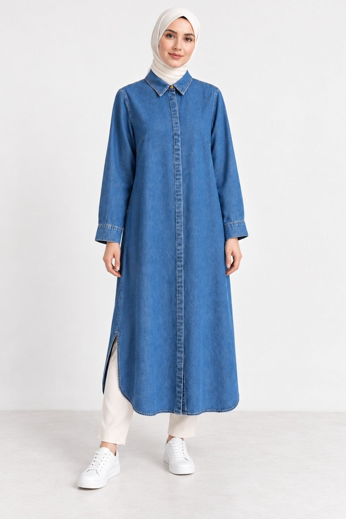 Uzun Denim Gömlek Tunik