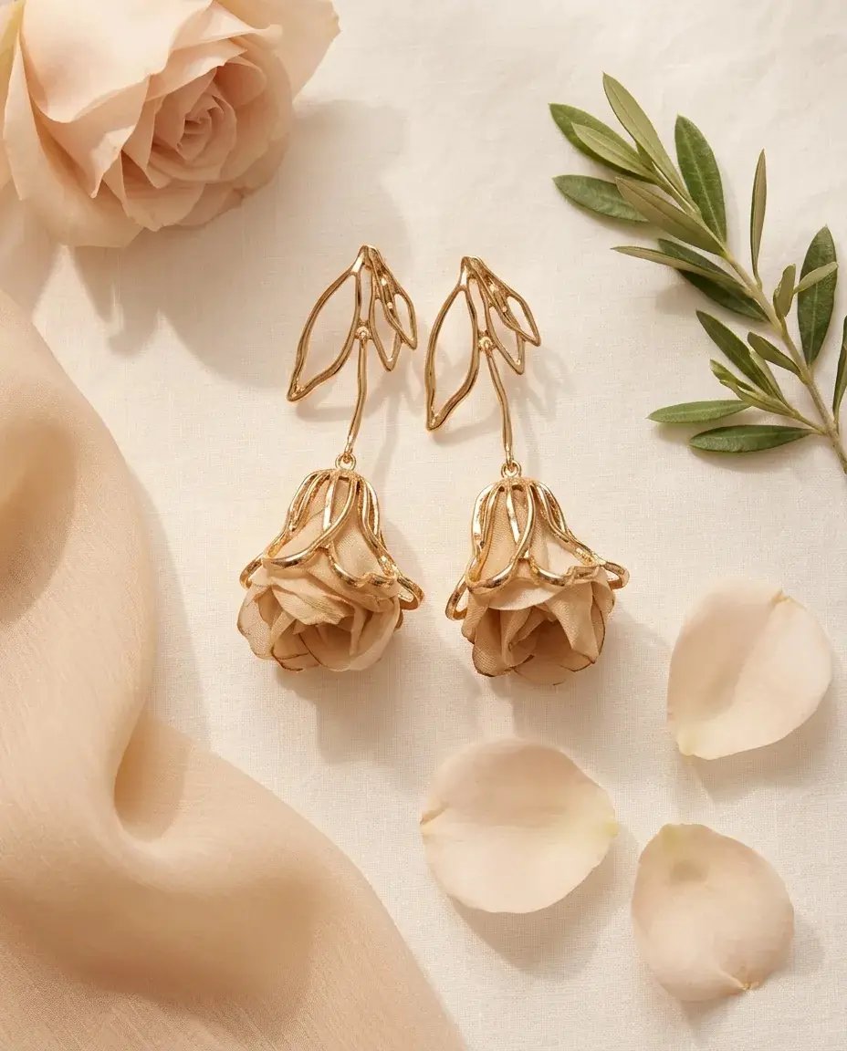 Çelik Nude Rose Küpe
