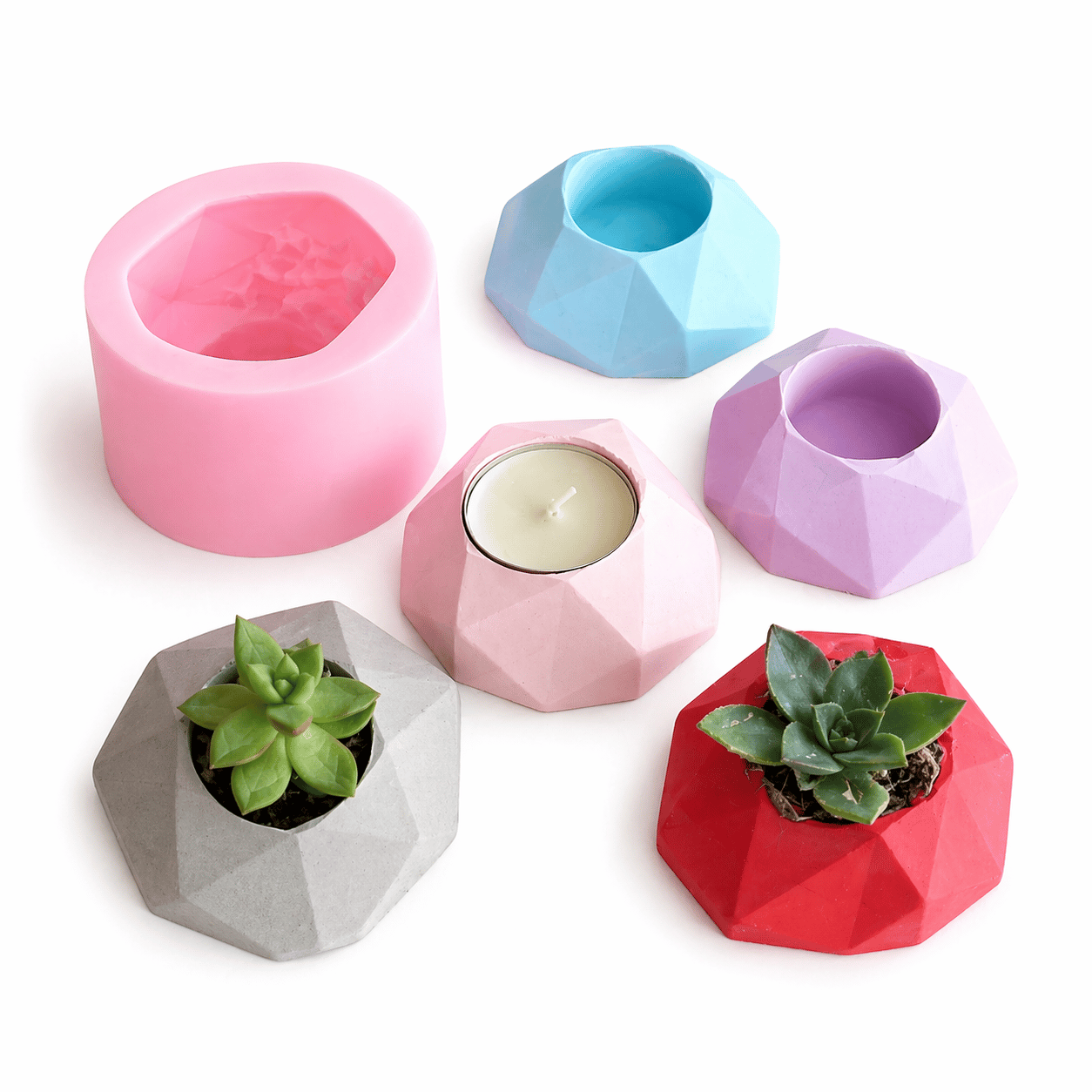 1034 - Silikon Kalıp Mum Kalıbı - Kalp Geometrik Saksı