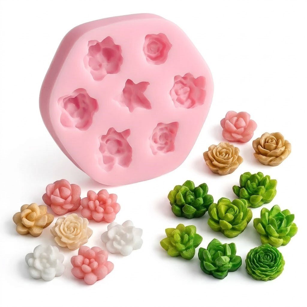 1134- Silikon Kalıp Mum Kalıbı - 7li Mini Sukulent Kaktüs