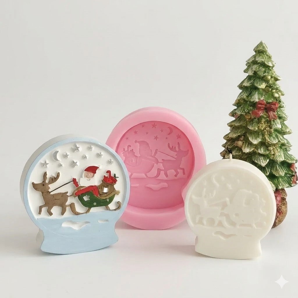 1145 - Silikon Kalıp Mum Kalıbı - Noel Baba Desenli Kar Küresi