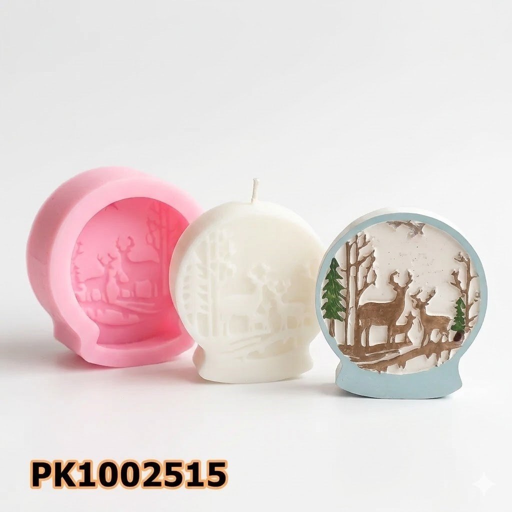 1147 - Silikon Kalıp Mum Kalıbı - Geyik Desenli Kar Küresi