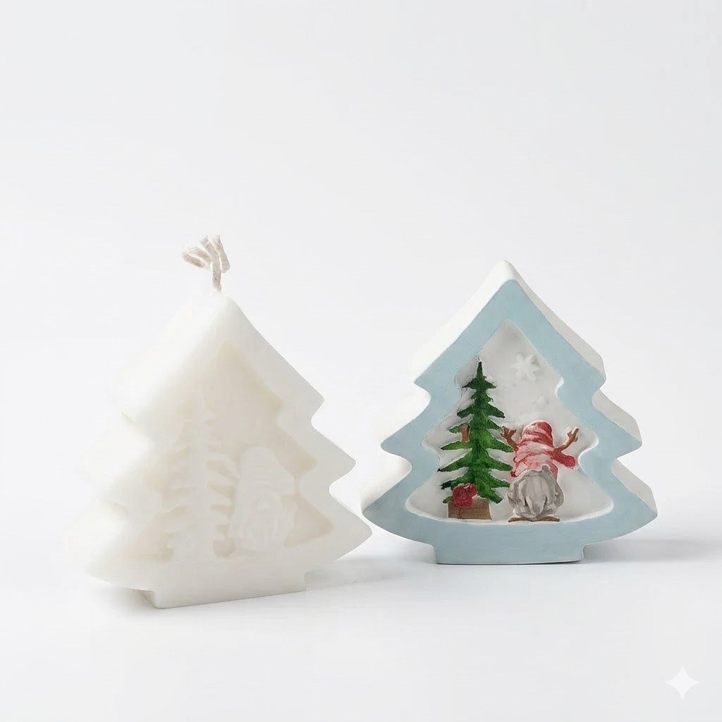 1148 - Silikon Kalıp Mum Kalıbı - Noel Baba Desenli Çam Ağacı