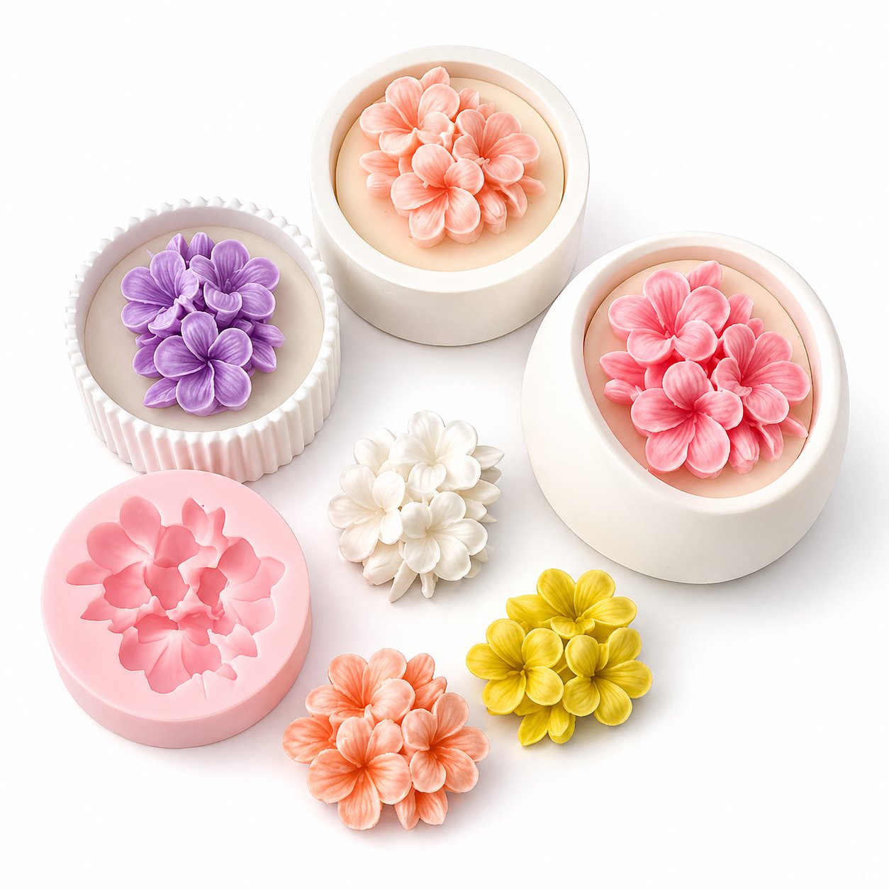 1191 - Silikon Kalıp Mum Kalıbı - Plumeria Çiçek Buketi