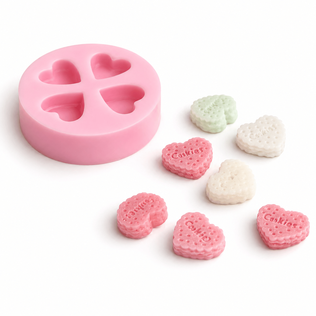 1231 - Silikon Kalıp Mum Kalıbı - 4'lü Mini Kalp Cookies