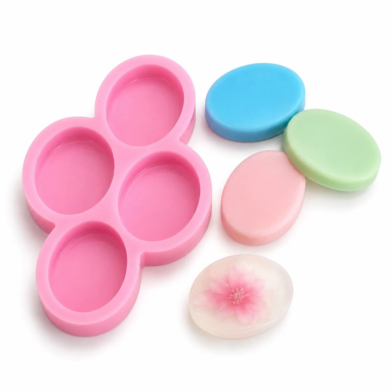 1358 - Silikon Kalıp Sabun Kalıbı - Oval Kare Sabun 4lü