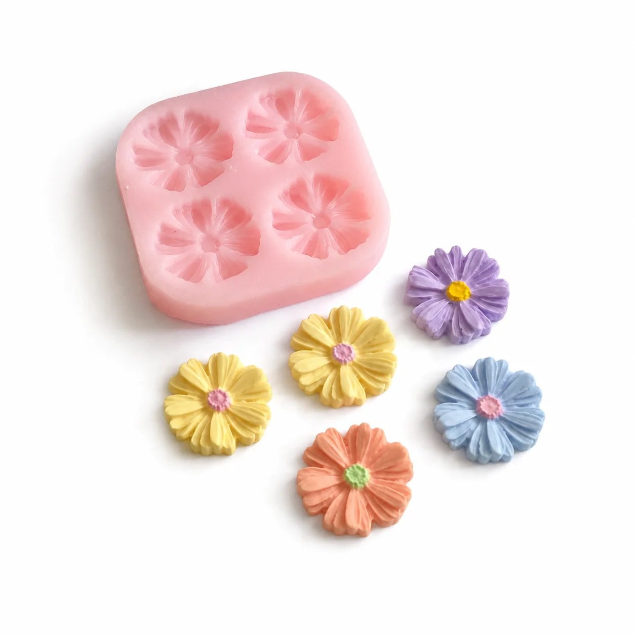1379 - Silikon Kalıp Mum Kalıbı - 4lü Mini Çiçek