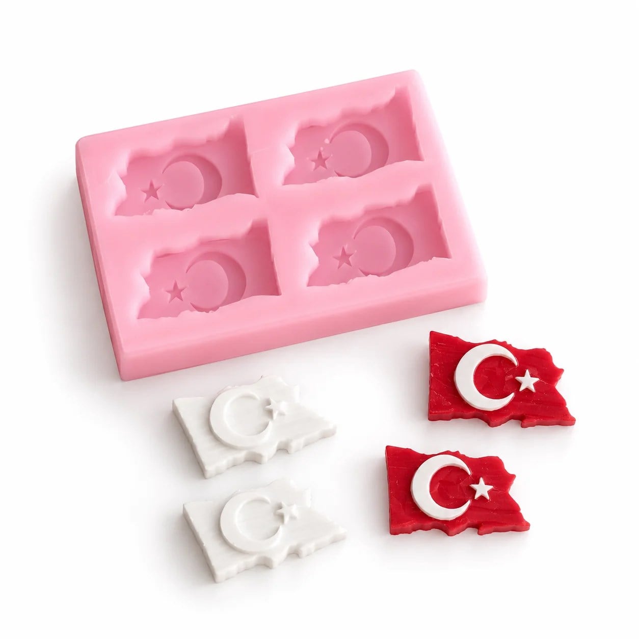 1387 - Silikon Kalıp Mum Kalıbı - Türk Bayrağı Minik 4lü