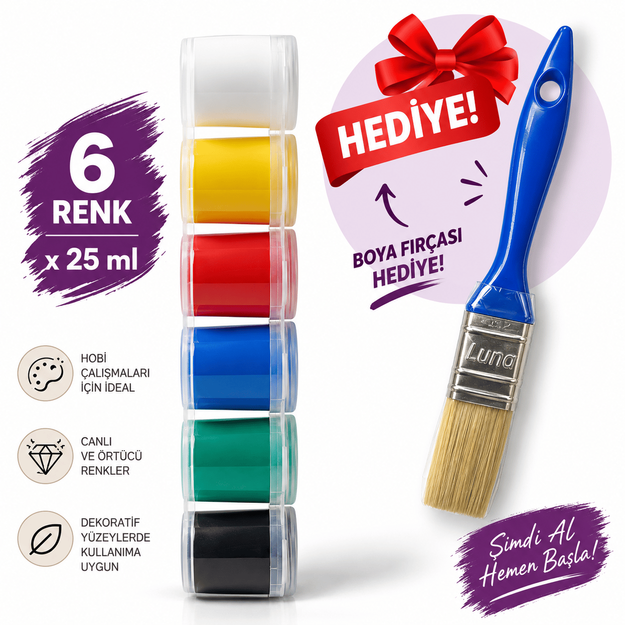 Akrilik Boya Seti 6x25 ml – 6 Renk