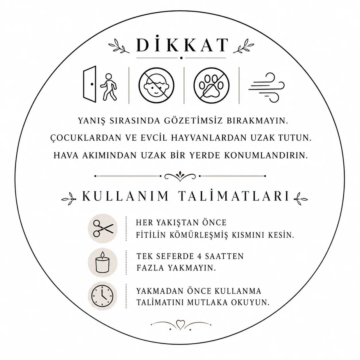 Mum Etiketi 20 Adet - Dikkat - Mum Kullanım Talimatı