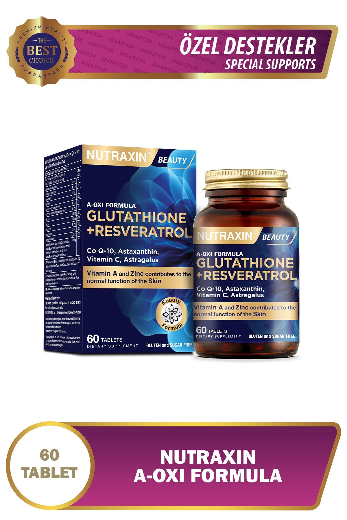 A-Oxi Formula Glutathione + Resveratrol 60 Tablet | Astaksantin, CoQ10, Çinko ve Selenyum