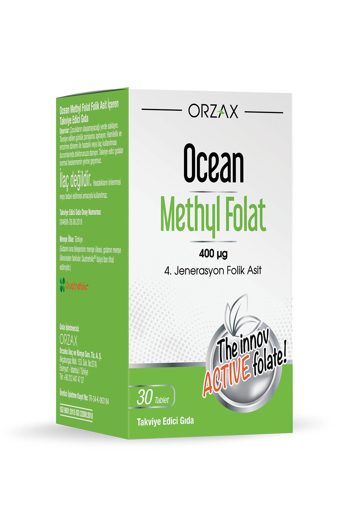 Orzax Methyl Folat Folik Asit 30 Tablet