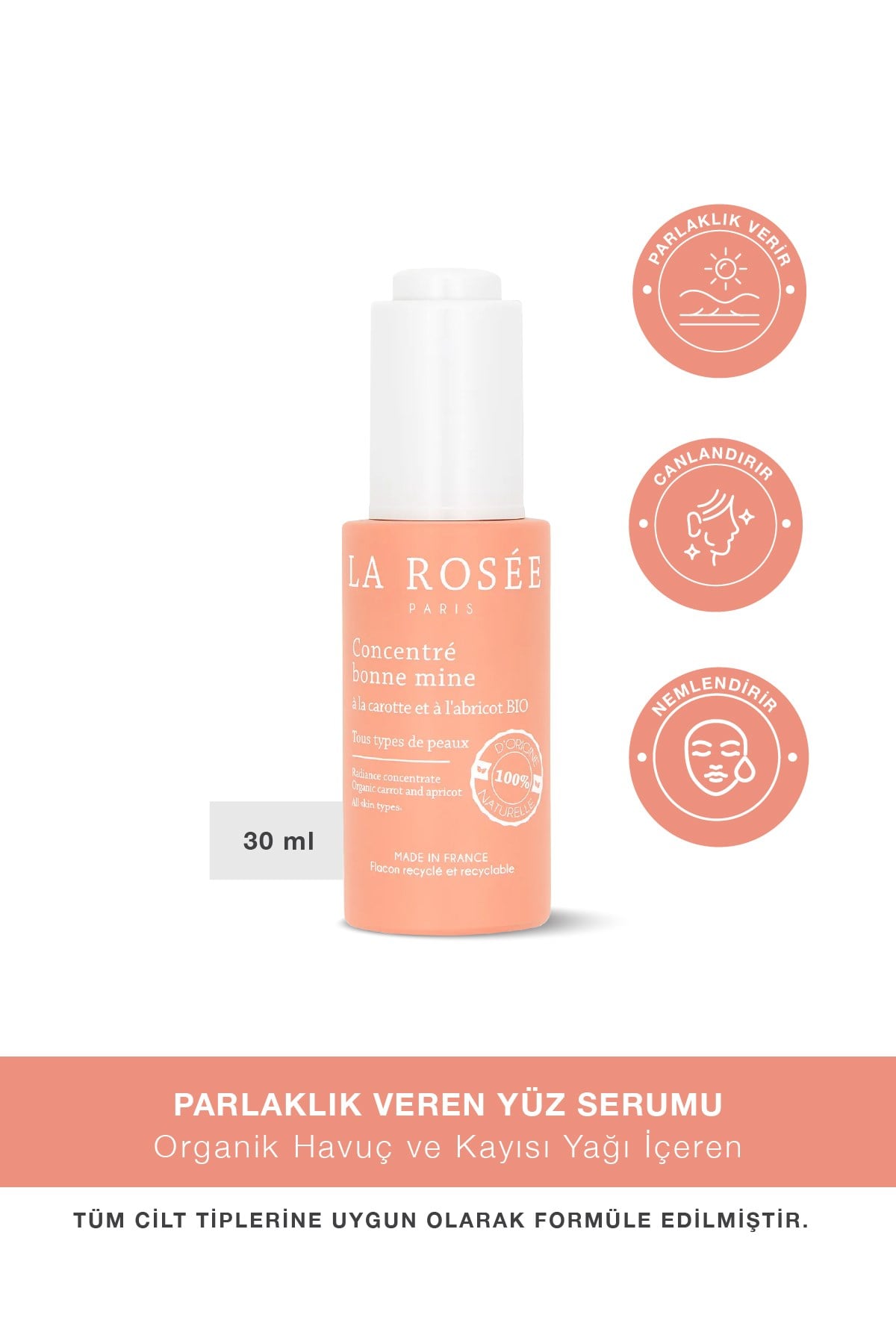 PARLAKLIK VEREN YÜZ SERUMU Organik Havuç ve Kayısı Özü İçeren 30 mL