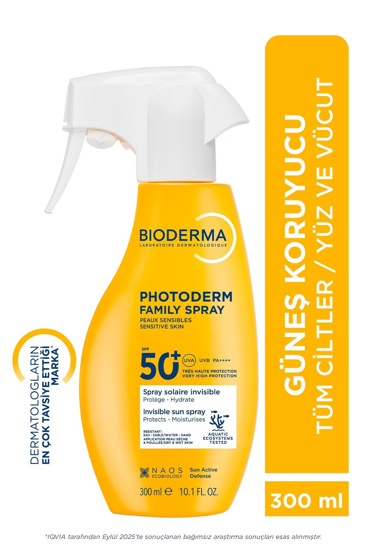 Photoderm Spray SPF50+ Tüm Aile Yüz ve Vücut Sprey Formda Şeffaf Güneş Kremi 300 ML