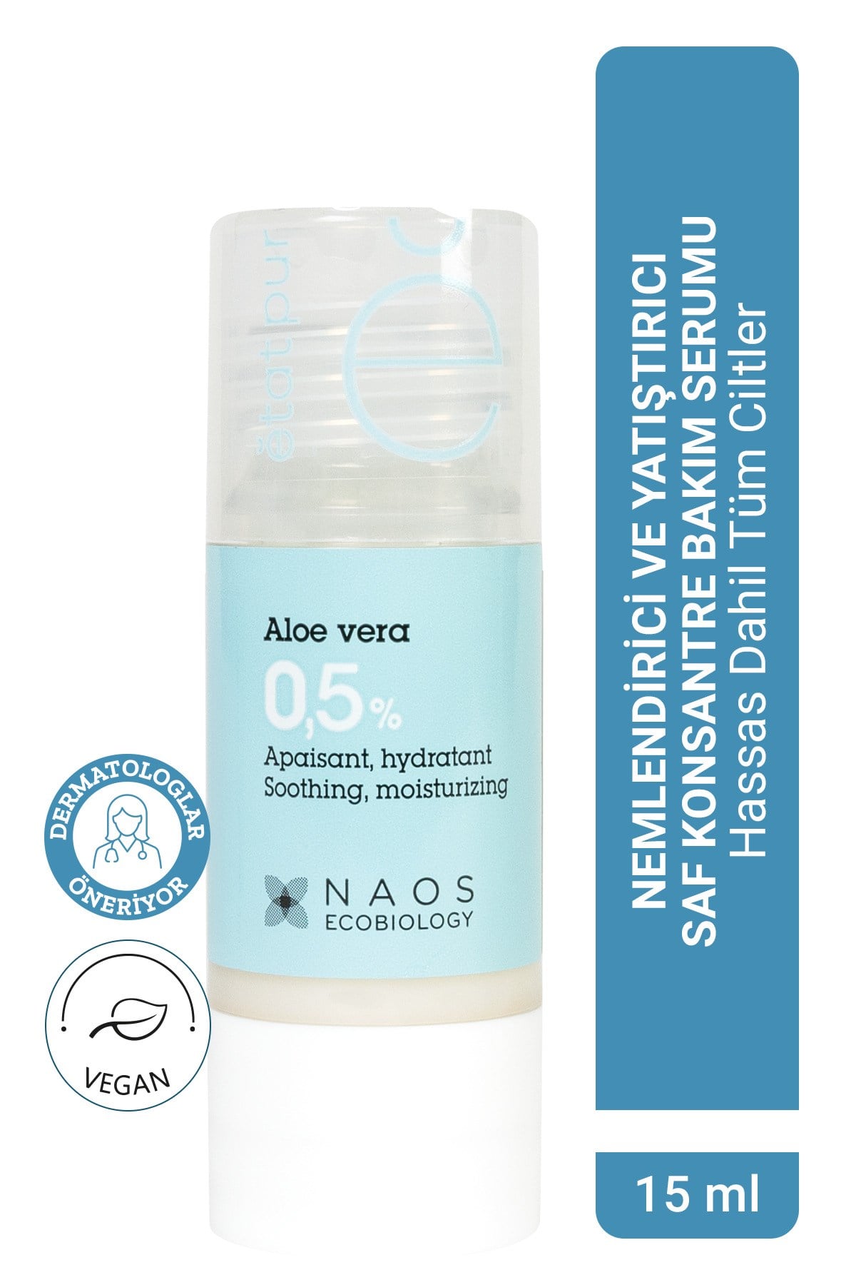 Pure Active Aloe Vera Kuru Ciltler için Nemlendirici Yatıştırıcı Konsantre Bakım Serumu 15ML