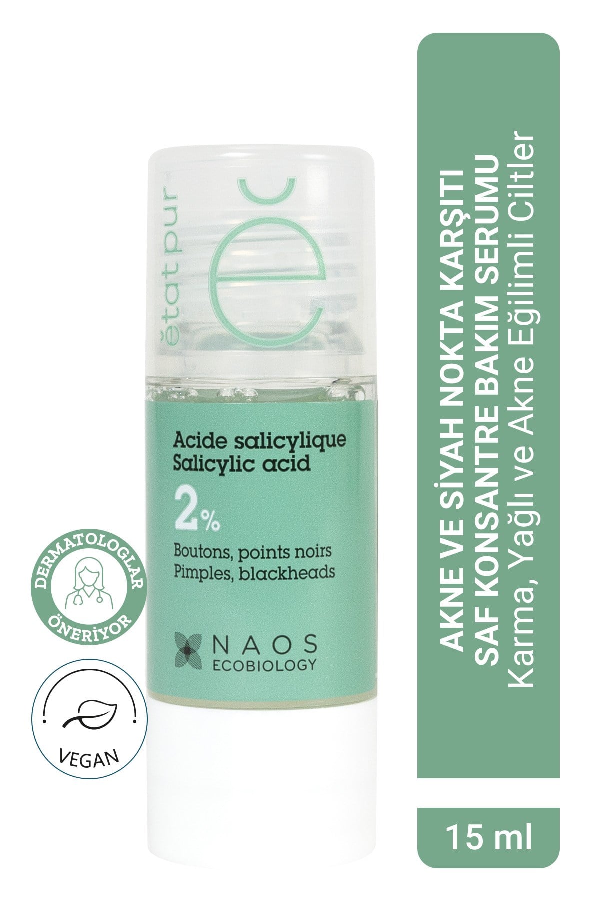 Pure Active Salisilik Asit Karma Yağlı Cilt Sivilce Siyah Nokta Karşıtı Konsantre Bakım Serumu 15ML