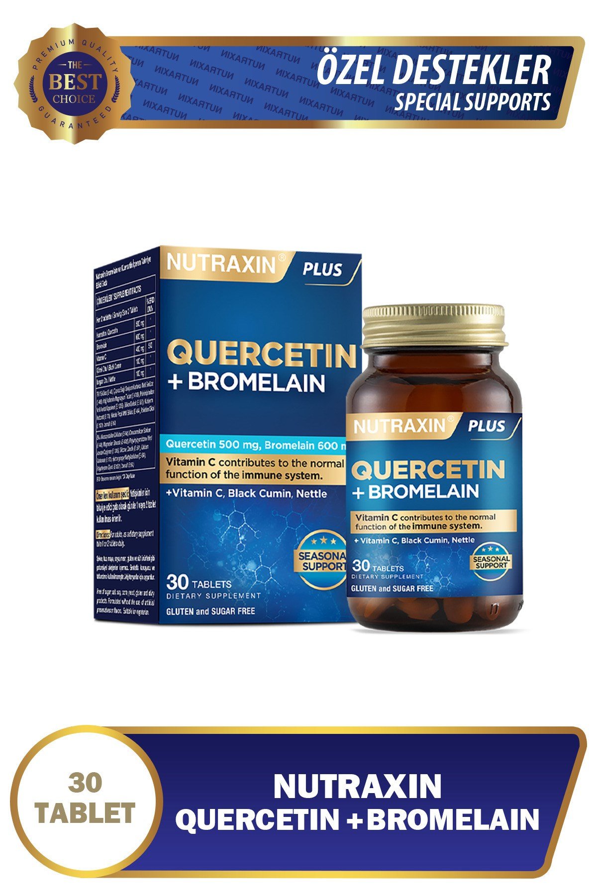 Quercetin Bromelain 30 Tablet - Kuersetin, Bromelain, Çörek Otu, C Vitamini, Isırgan Otu