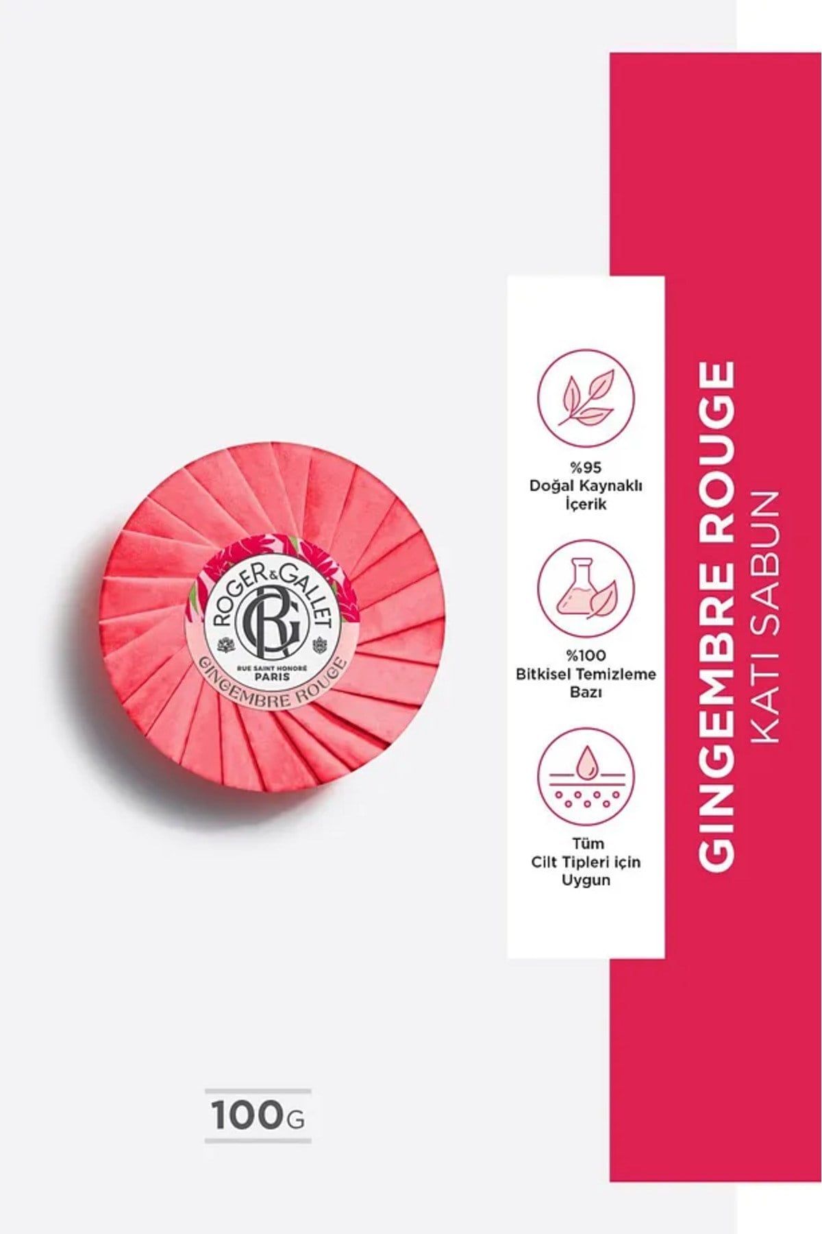 Roger & Gallet Gingembre Rouge Katı Sabun 100 g - Egzotik Kırmızı Zencefil & Kalıcı Doğal Koku