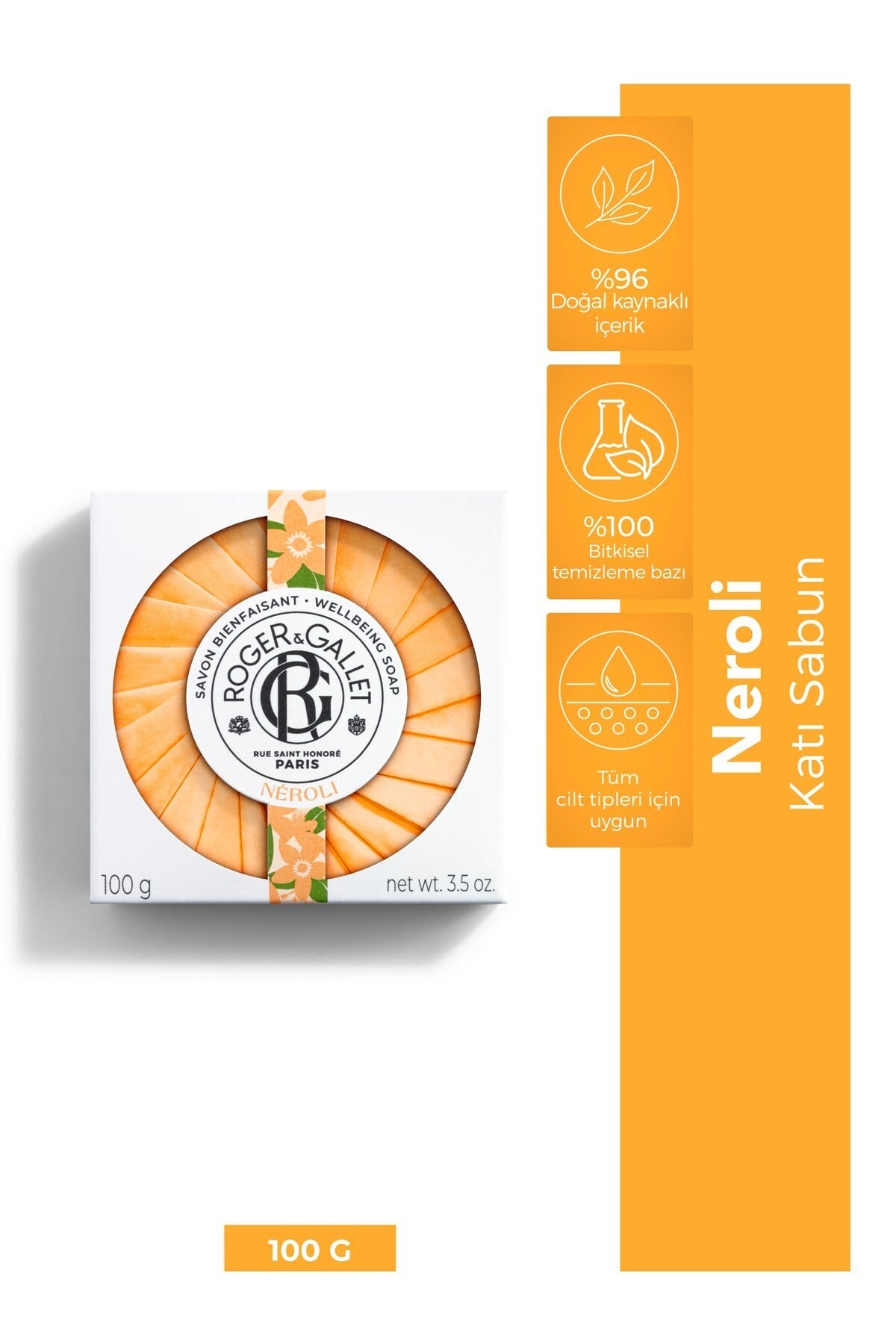 Roger & Gallet Neroli Katı Sabun 100 g - Bitkisel Portakal Çiçeği Özü & Kalıcı Doğal Koku