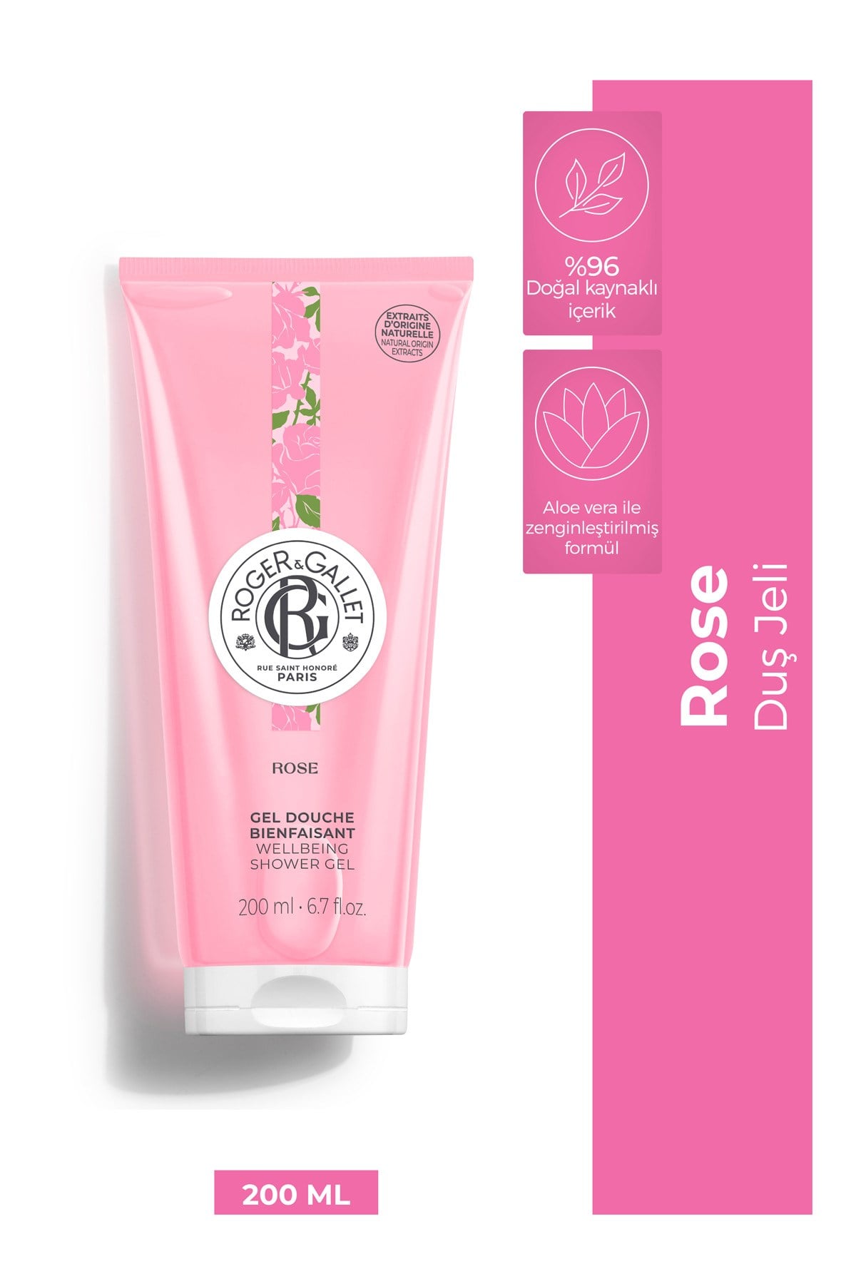 Roger & Gallet Rose Duş Jeli 200 ml - Doğal Gül Özlü & Nemlendirici Yoğun Köpük