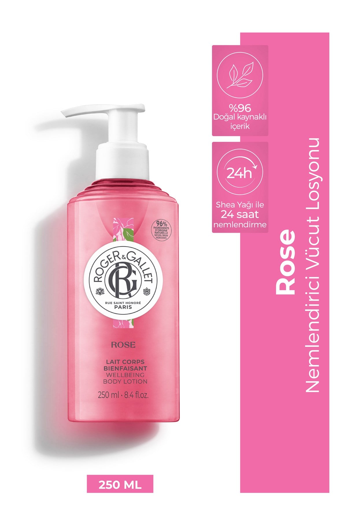 Rose Doğal Gül Özlü 24 Saat Nemlendirici Vücut Losyonu 250 ml