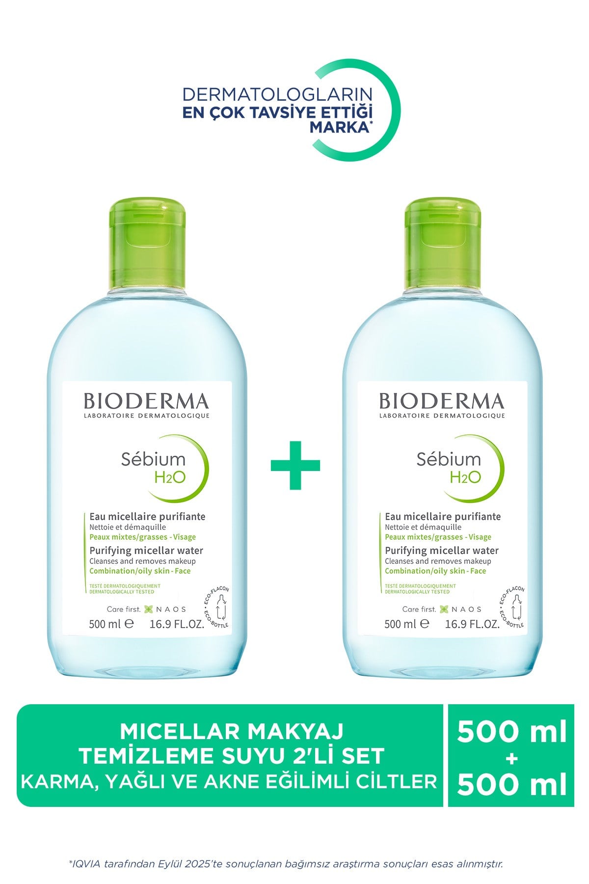 Sebium H2O 2'li Avantajlı Set Karma, Yağlı Ciltler için Micellar Makyaj Temizleme Suyu 2x500 ml