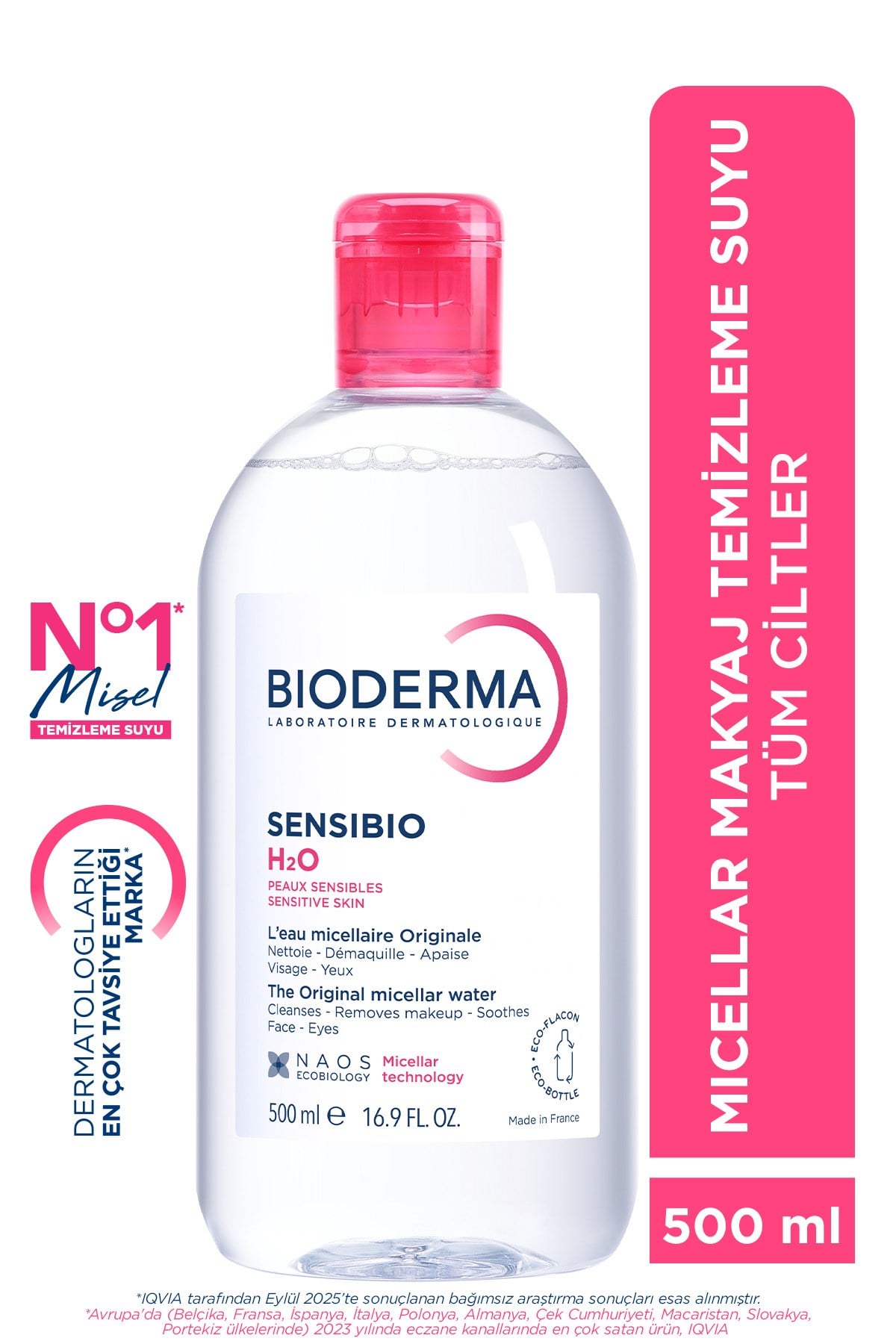 Sensibio H2O Hassas ve Normal Ciltler için Micellar Arındırıcı Makyaj Temizleme Suyu 500 ML