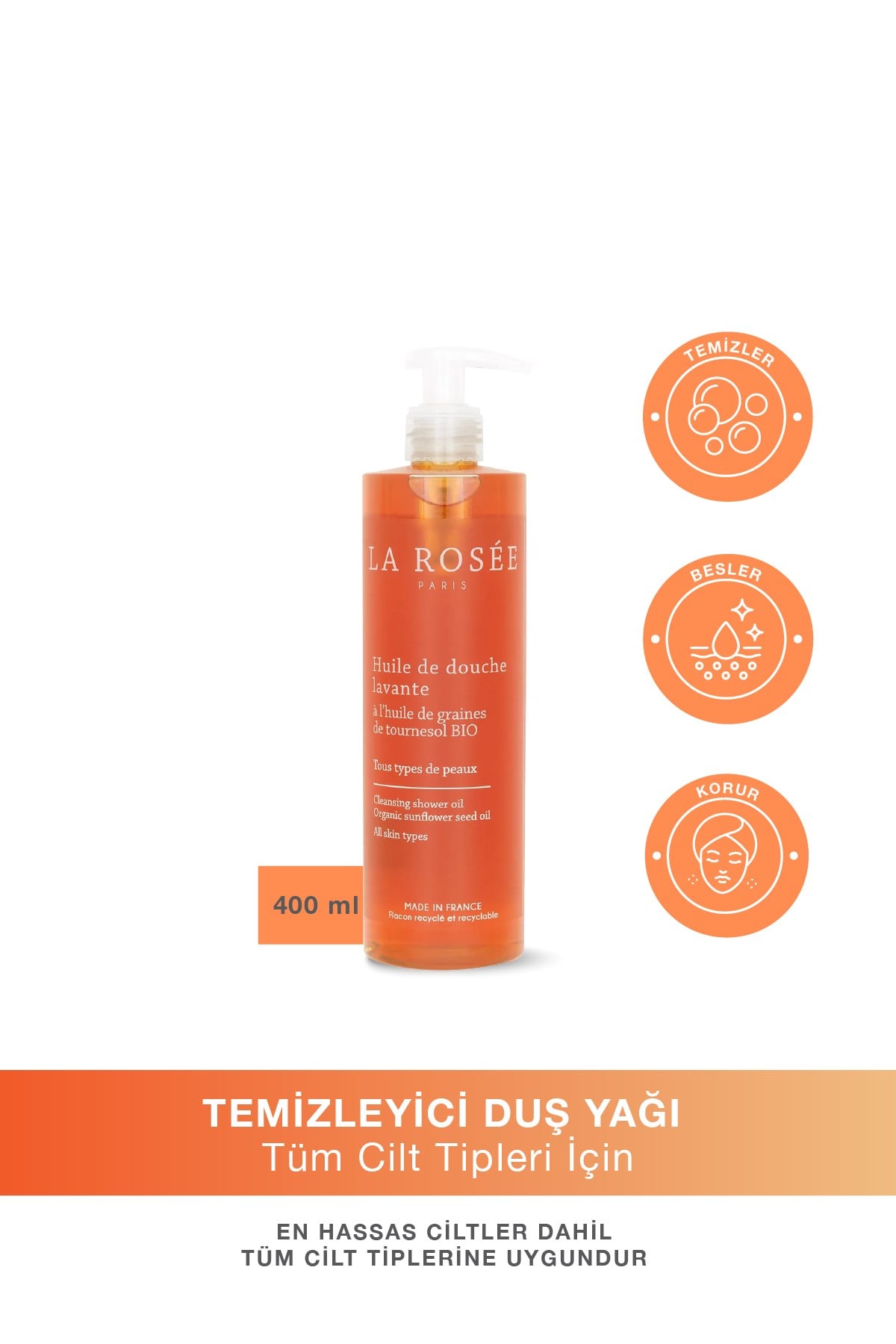 TEMİZLEYİCİ DUŞ YAĞI - Organik Ayçiçek Çekirdeği Yağı İçeren - 400 mL