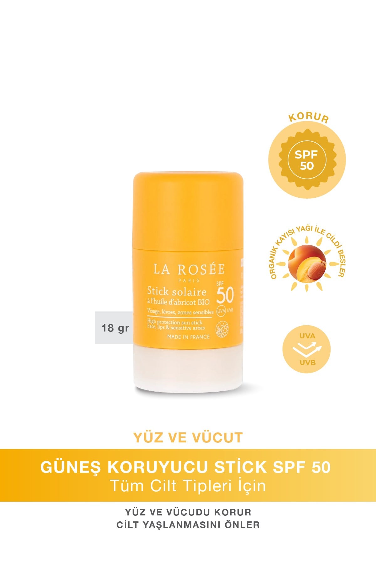 YÜKSEK KORUMALI GÜNEŞ KORUYUCU STİCK Organik Kayısı Yağı İçeren SPF 50 18 g