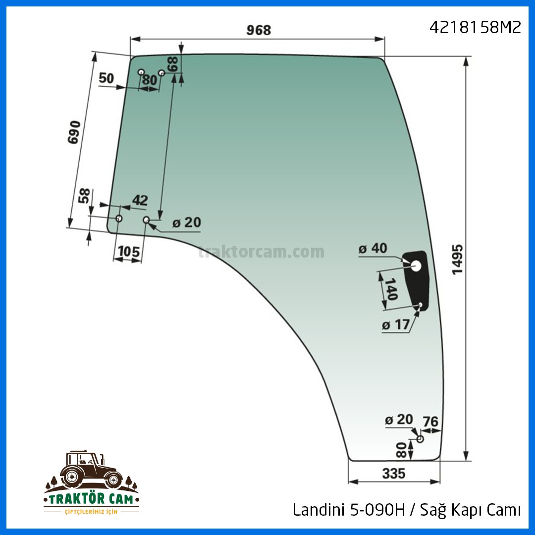 Landini 5-090H Sağ Kapı Camı