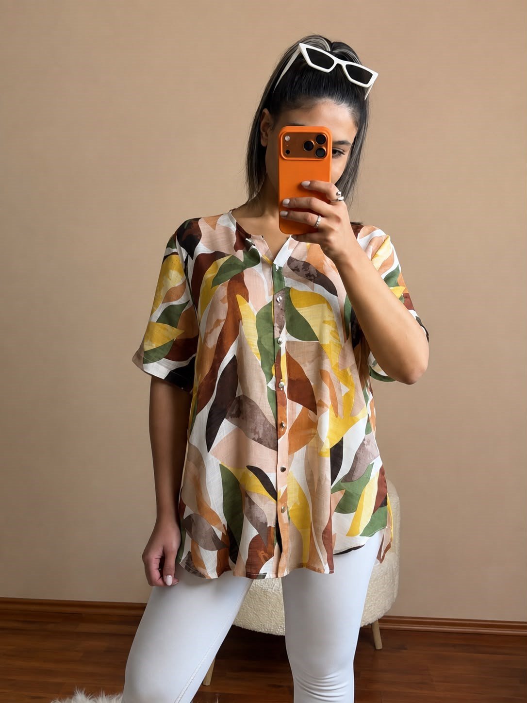 %100 Pamuk Desenli Gömlek-Kahverengi
