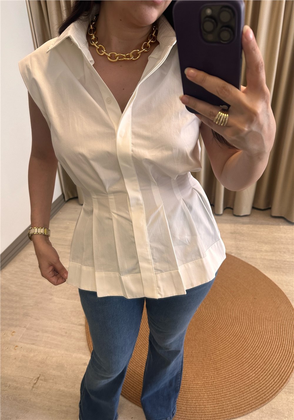 BELİ PENSLİ KOLSUZ GÖMLEK