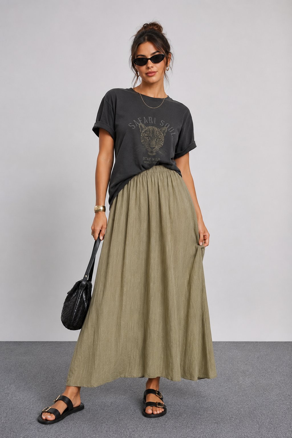OLIVE BELİ LASTİKLİ MAXİ ETEK