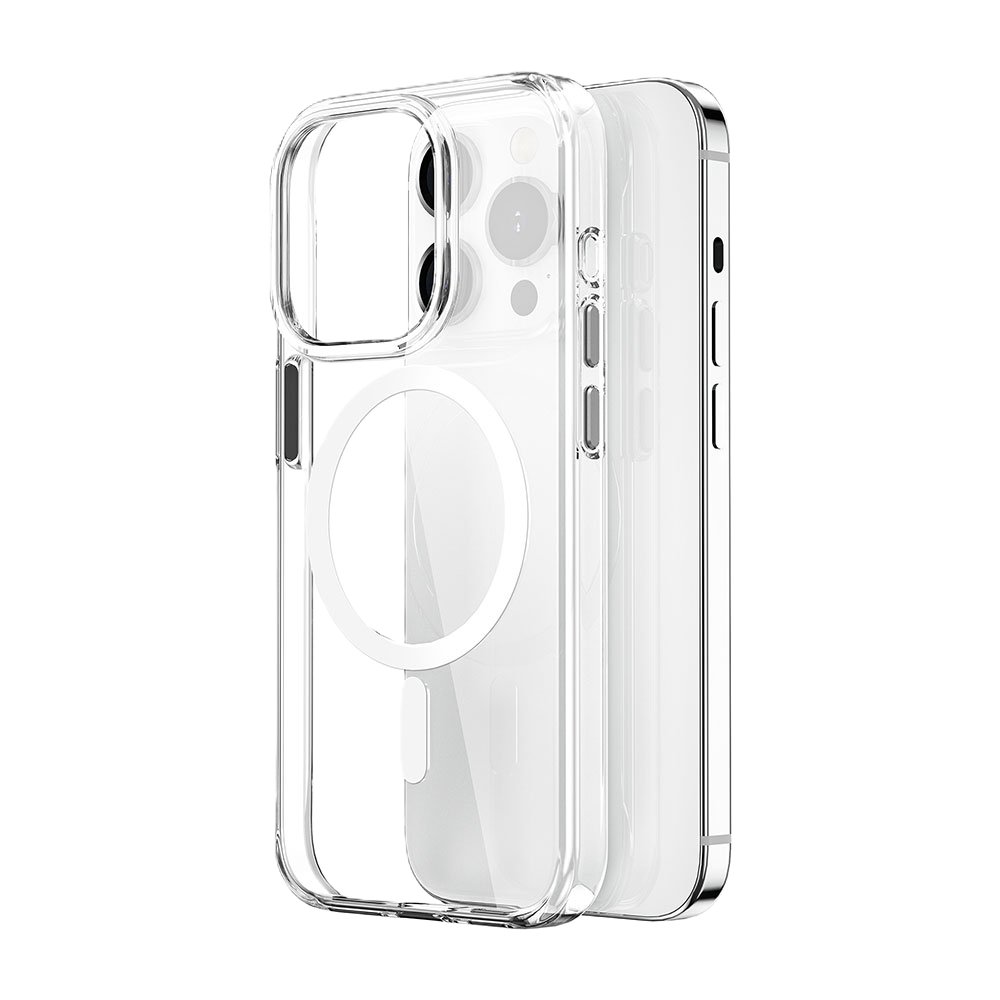 Toptan İphone MagSafe Uyumlu Metal Tuşlu Şeffaf Mika Kılıf