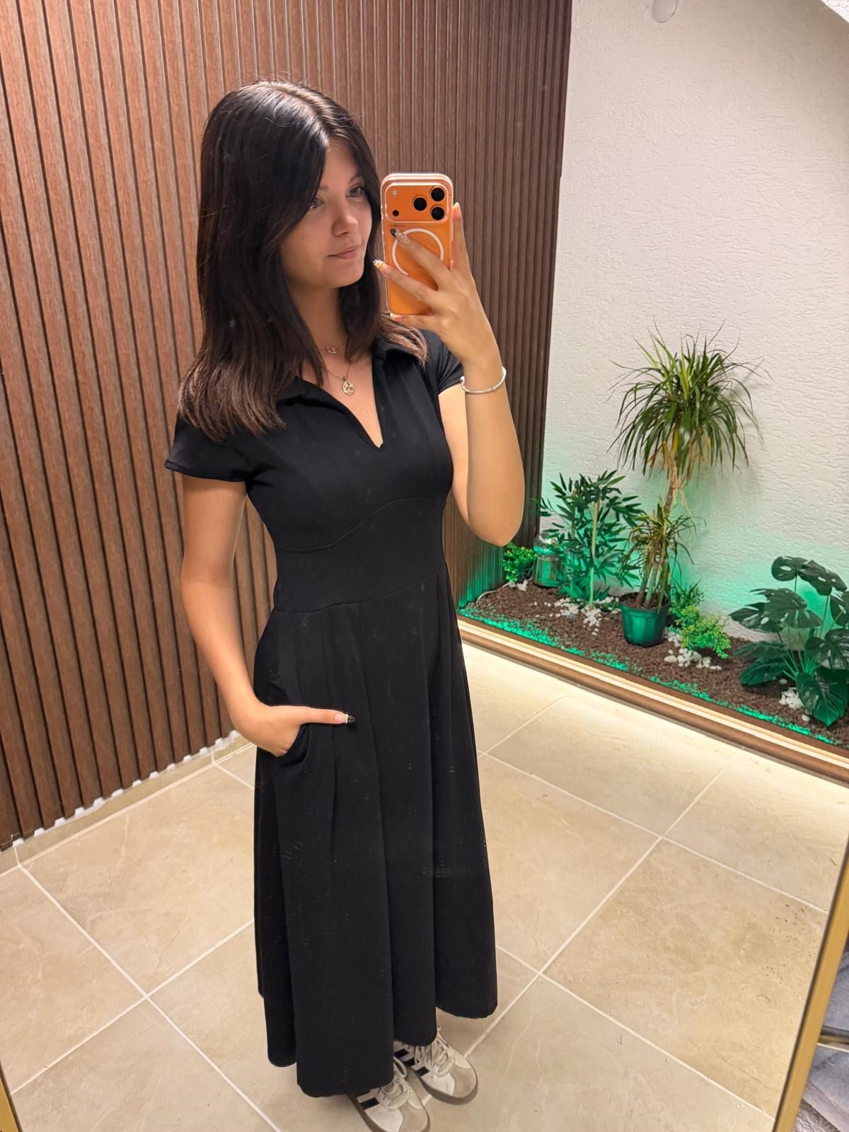 MODAL KUMAAŞ POLO YAKA CEPLİ ELBİSE