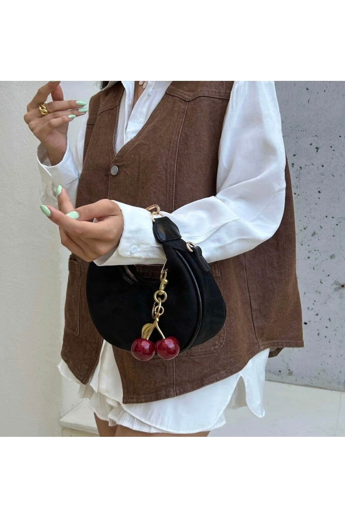 Big Baby Model El Ve Kadın Omuz Çantası Suet ( Kiraz Charm Dahil )