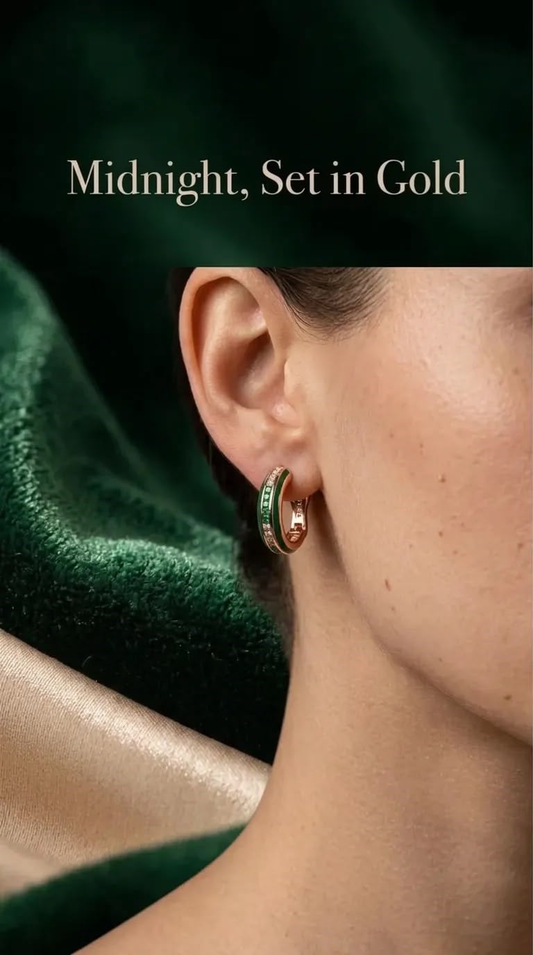Emerald Line Halka Küpe – 925 Ayar Gümüş Rose Altın Kaplama