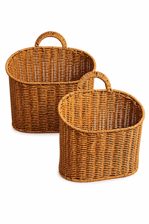 2'li Hasır Rattan Oval Asılabilir Sepet