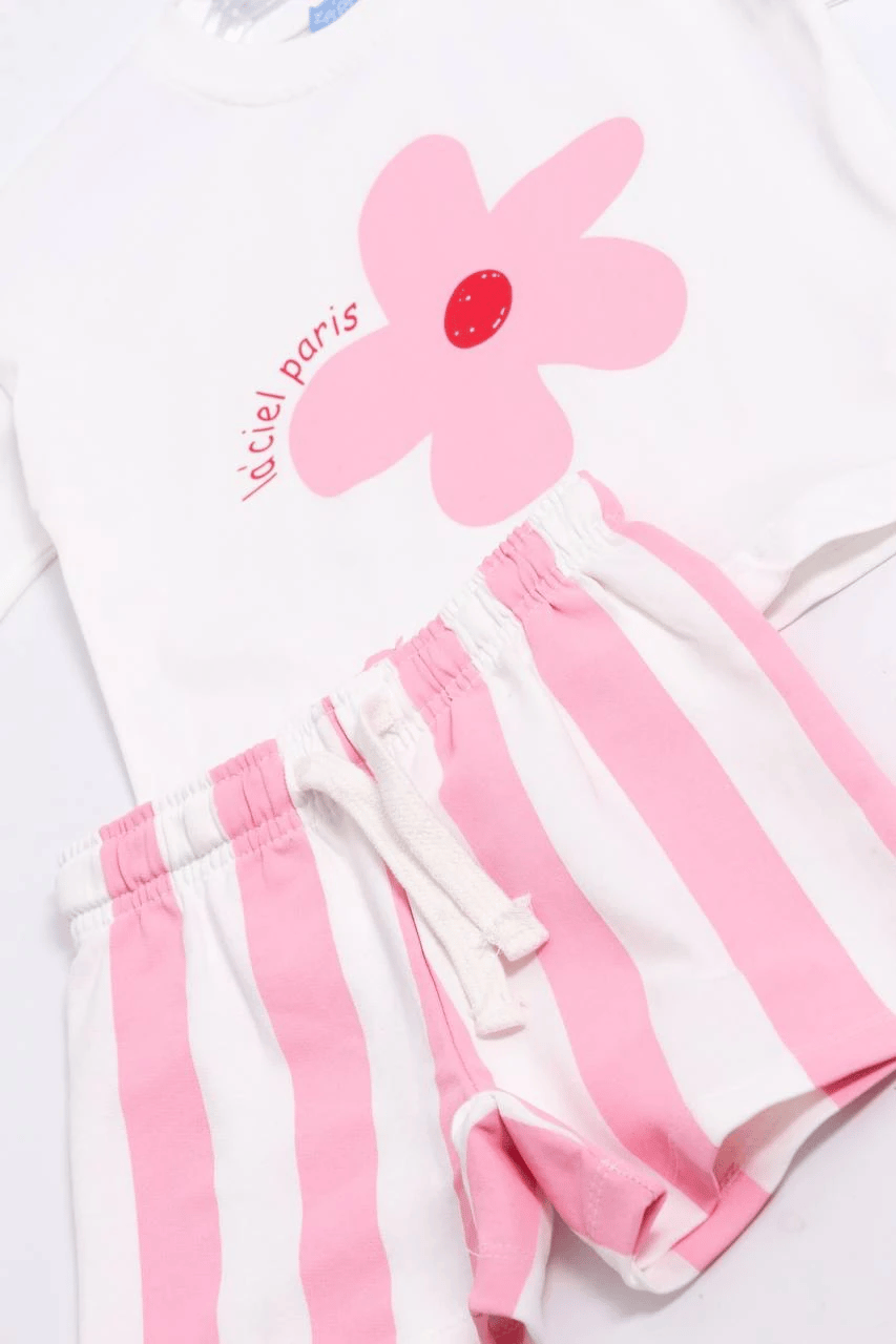 Pink Flower Tshirt&Şort Takım